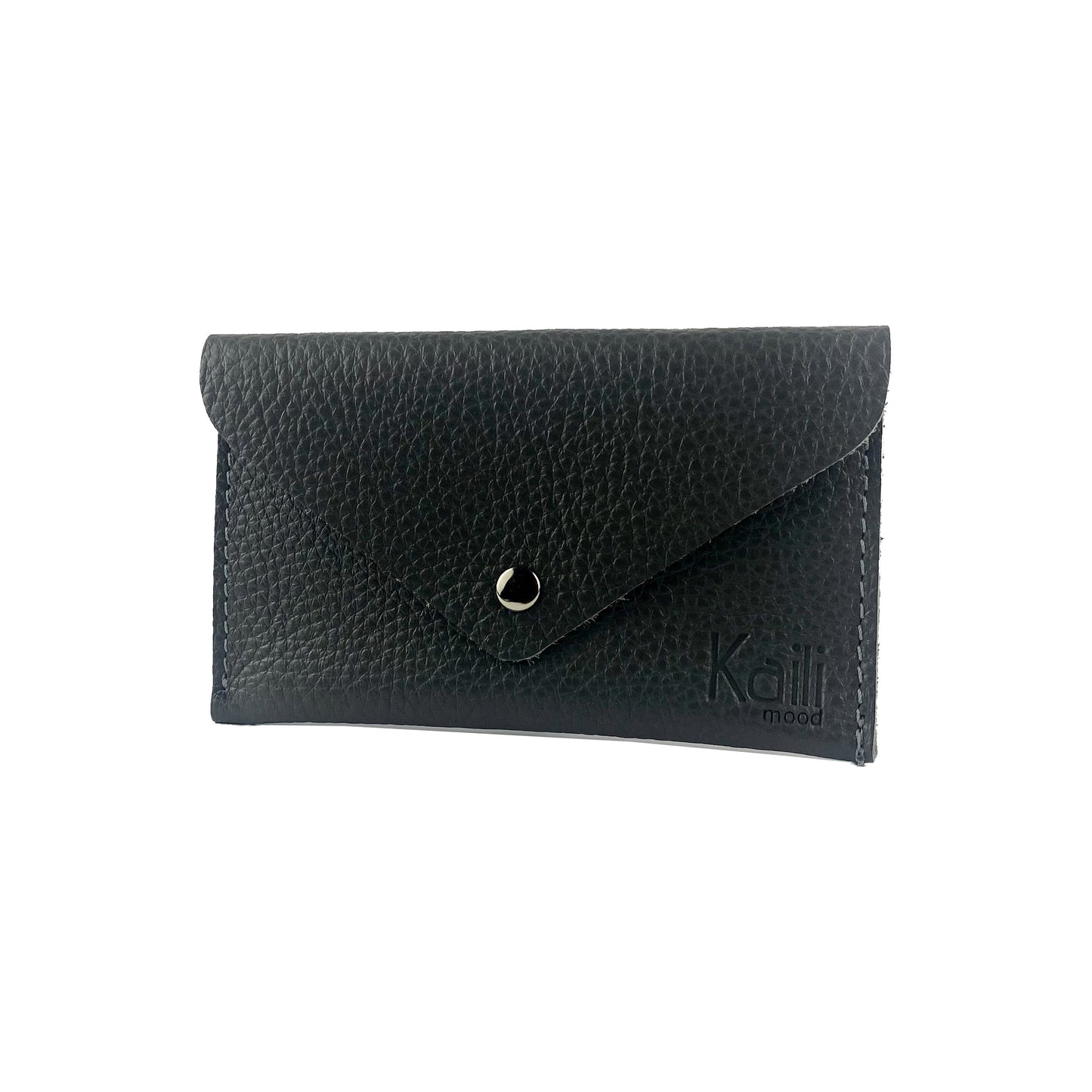 K0040AB | Flap pouch Made in Italy in genuine full-grain leather, dollar grain - Black color - Dimensions: 13 x 8 x 0.5 cm - Packaging: Rigid bottom/lid gift box-1