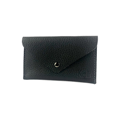K0040AB | Flap pouch Made in Italy in genuine full-grain leather, dollar grain - Black color - Dimensions: 13 x 8 x 0.5 cm - Packaging: Rigid bottom/lid gift box-1