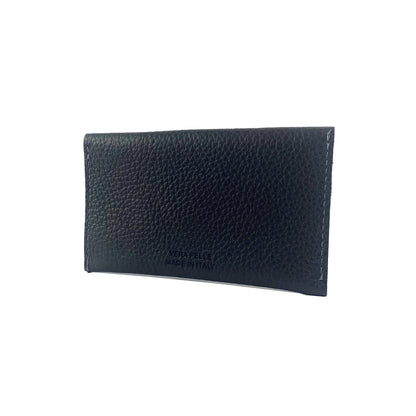K0040AB | Flap pouch Made in Italy in genuine full-grain leather, dollar grain - Black color - Dimensions: 13 x 8 x 0.5 cm - Packaging: Rigid bottom/lid gift box-2