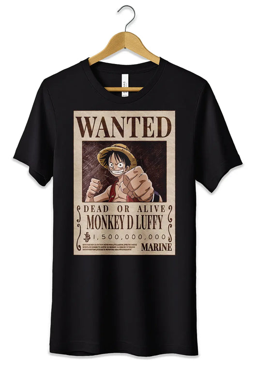 T-Shirt Maglietta Anime Monkey D Luffy Rubber Manifesto Wanted One Piece-0